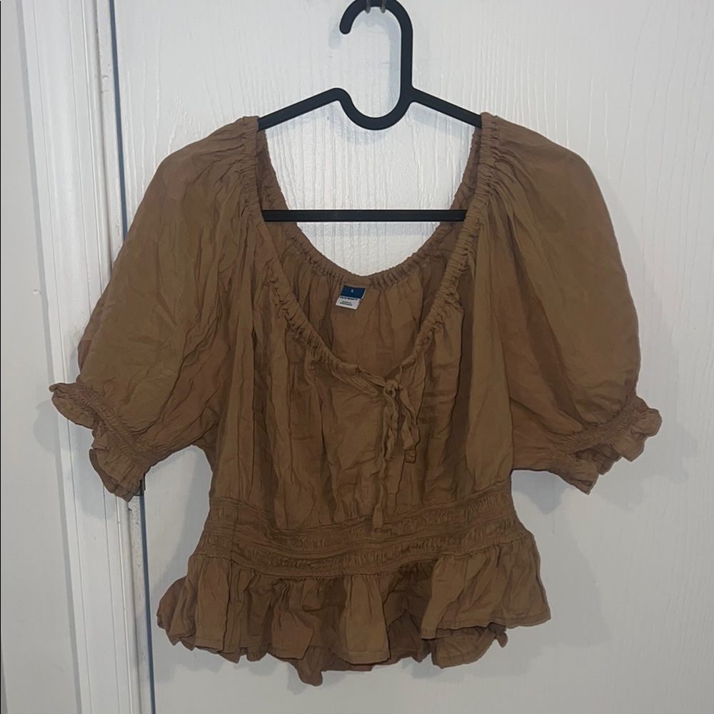 Old Navy Brown Puff Sleeve Peplum Blouse